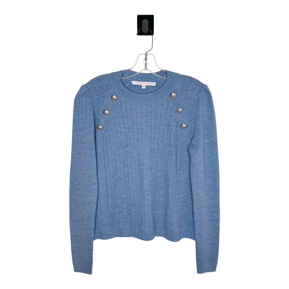 VERONICA BEARD Cornflower Blue Simi Wool Button-Shoulder Raglan Sweater - Picture 2 of 6